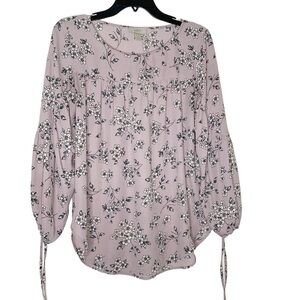 Loft Mauve floral blouse with bishop sleeves.Size S